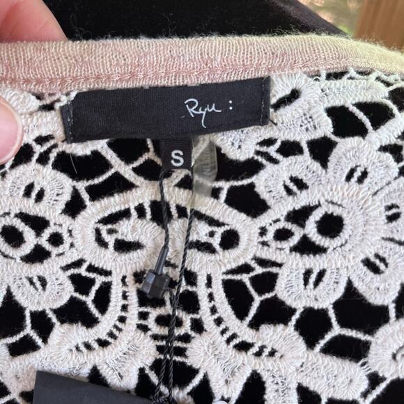 Ryu Women's Open Knit Longline Lace Trim Cardigan Color Blush Size S. NEW - Picture 9 of 11